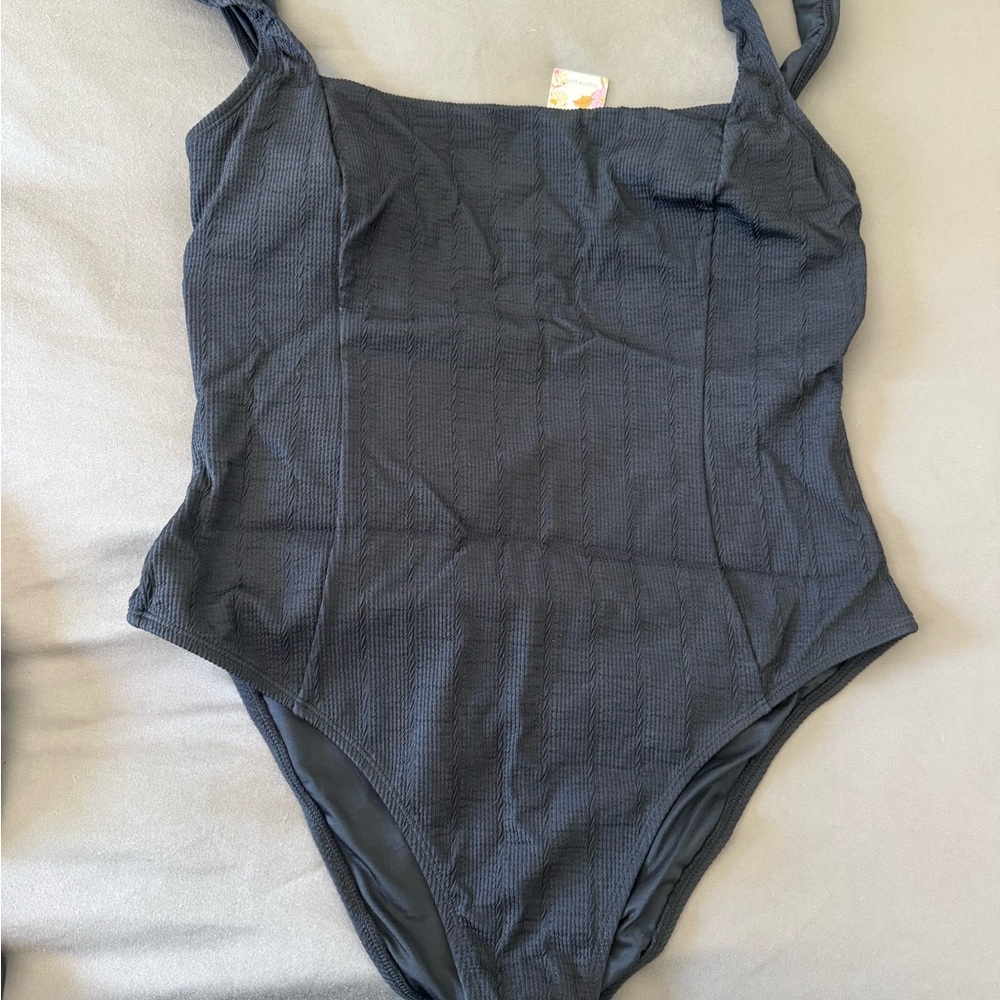 Black Textured One-Piece Swimsuit brand new
